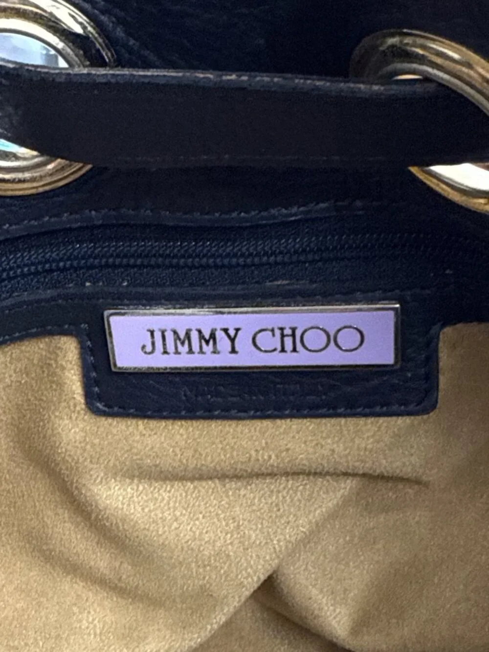 Jimmy Choo Black Leather Ramona Shoulder Bag Gold Tone Hardware Authentic, Italy